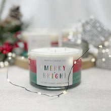 Load image into Gallery viewer, Merry + Bright tri-coloured candle
