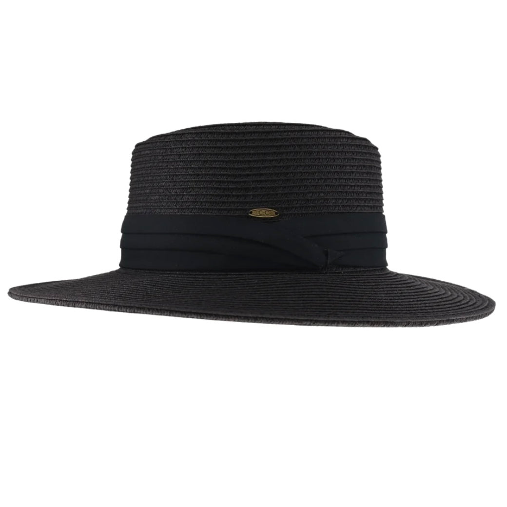 Pleated Trim Wide Brim Boater Hat STH07