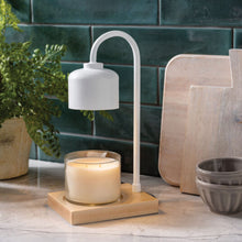 Load image into Gallery viewer, White &amp; Wood Arched Candle Warmer Lamp
