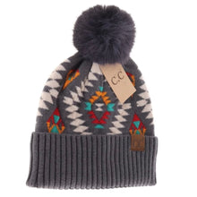 Load image into Gallery viewer, Aztec Fur Pom Beanie

