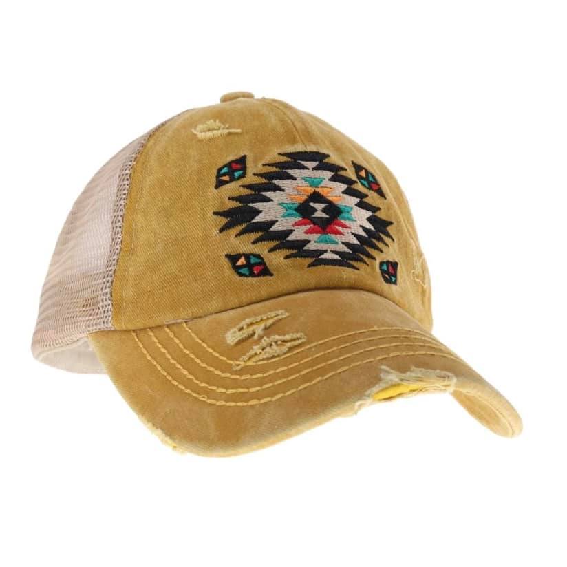 Distressed Aztec Criss Cross Ball Cap BT1018