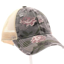 Load image into Gallery viewer, Floral Camouflage Mesh Back High Pony Ball Cap

