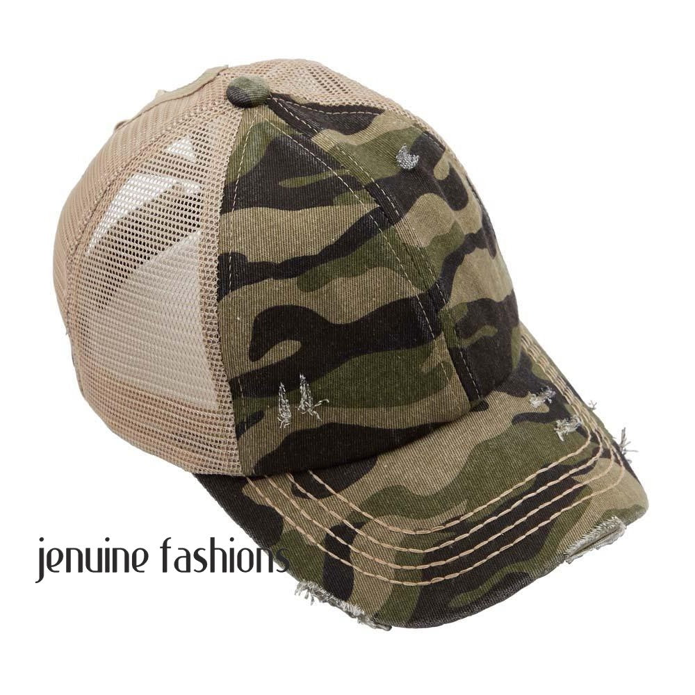 Distressed Camouflage Criss-Cross Ponytail BT783