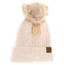 Load image into Gallery viewer, Soft Cuff Cable Knit Fur Pom Beanie
