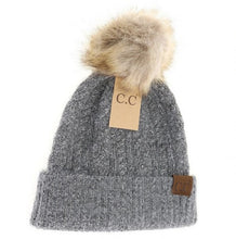 Load image into Gallery viewer, Soft Cuff Cable Knit Fur Pom Beanie
