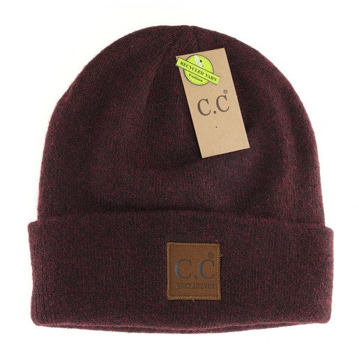Unisex Soft Ribbed Leather Patch Beanie