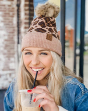 Load image into Gallery viewer, Leopard Print Beanie with Fur Pom
