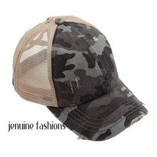 Load image into Gallery viewer, Distressed Camouflage Criss-Cross Ponytail BT783
