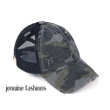 Load image into Gallery viewer, Youth Distressed Camouflage Criss-Cross High Ponytail BT783
