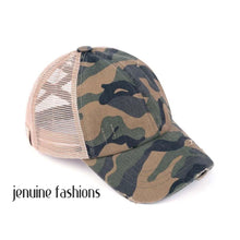 Load image into Gallery viewer, Youth Distressed Camouflage Criss-Cross High Ponytail BT783
