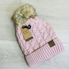 Load image into Gallery viewer, Ribbed Cable Knit Lined Beanie with Fur Pom YJ2021
